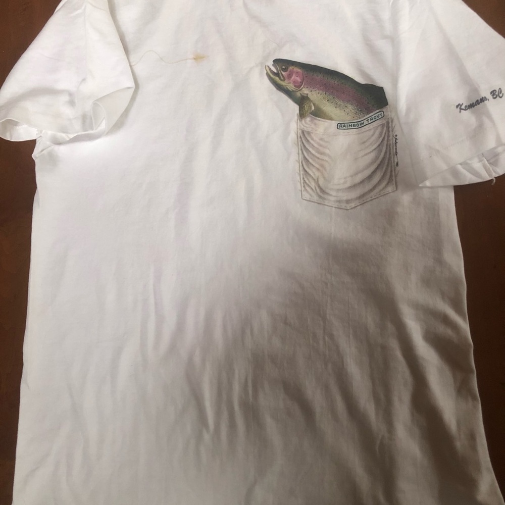 White Fish Pocket Graphic T-Shirt - Rainbow Trout Design